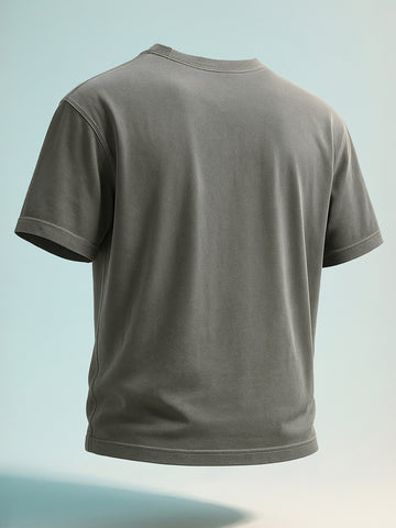 Men's Grey Relaxed Fit Graphic Printed 240 GSM Street Wear T-Shirt
