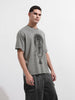 Men's Grey Relaxed Fit Graphic Street Wear T-Shirt