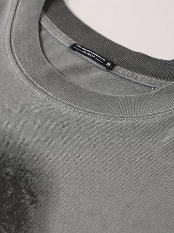 Men's Grey Relaxed Fit Graphic Printed 240 GSM Street Wear T-Shirt