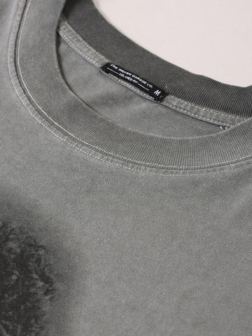 Men's Grey Relaxed Fit Graphic Street Wear T-Shirt
