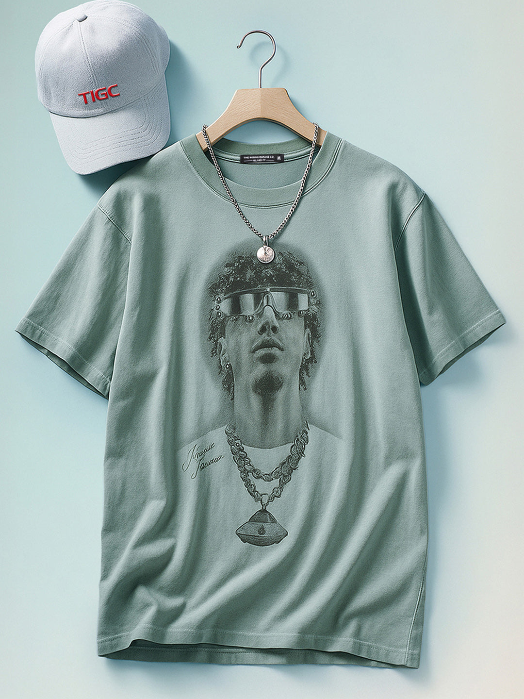 Men's Green Relaxed Fit Graphic Printed 240 GSM Street Wear T-Shirt