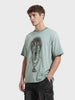 Men's Green Relaxed Fit Graphic Printed 240 GSM Street Wear T-Shirt