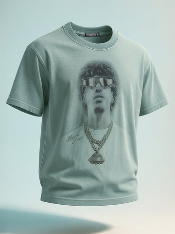 Men's Green Relaxed Fit Graphic Printed 240 GSM Street Wear T-Shirt