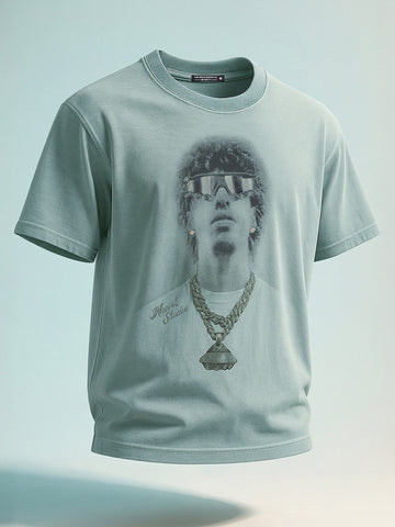 Men's Green Relaxed Fit Graphic Printed 240 GSM Street Wear T-Shirt