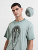 Men's Green Relaxed Fit Graphic Street Wear T-Shirt