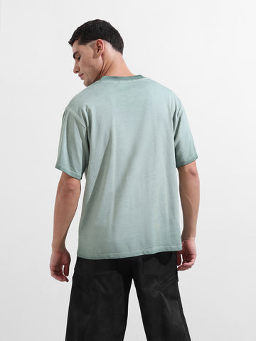 Men's Green Relaxed Fit Graphic Street Wear T-Shirt