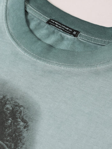 Men's Green Relaxed Fit Graphic Printed 240 GSM Street Wear T-Shirt