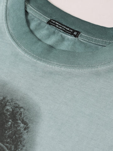 Men's Green Relaxed Fit Graphic Street Wear T-Shirt