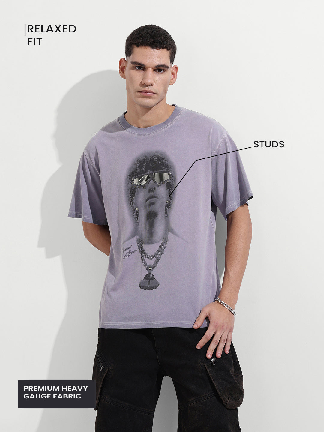 Men's Purple Relaxed Fit Graphic Street Wear T-Shirt