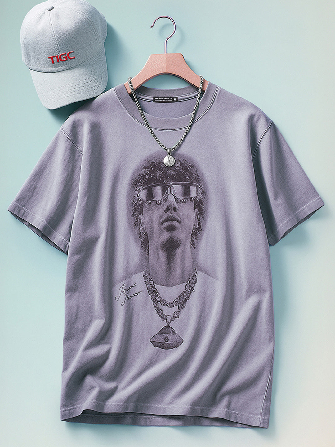Men's Purple Relaxed Fit Graphic Printed 240 GSM Street Wear T-Shirt