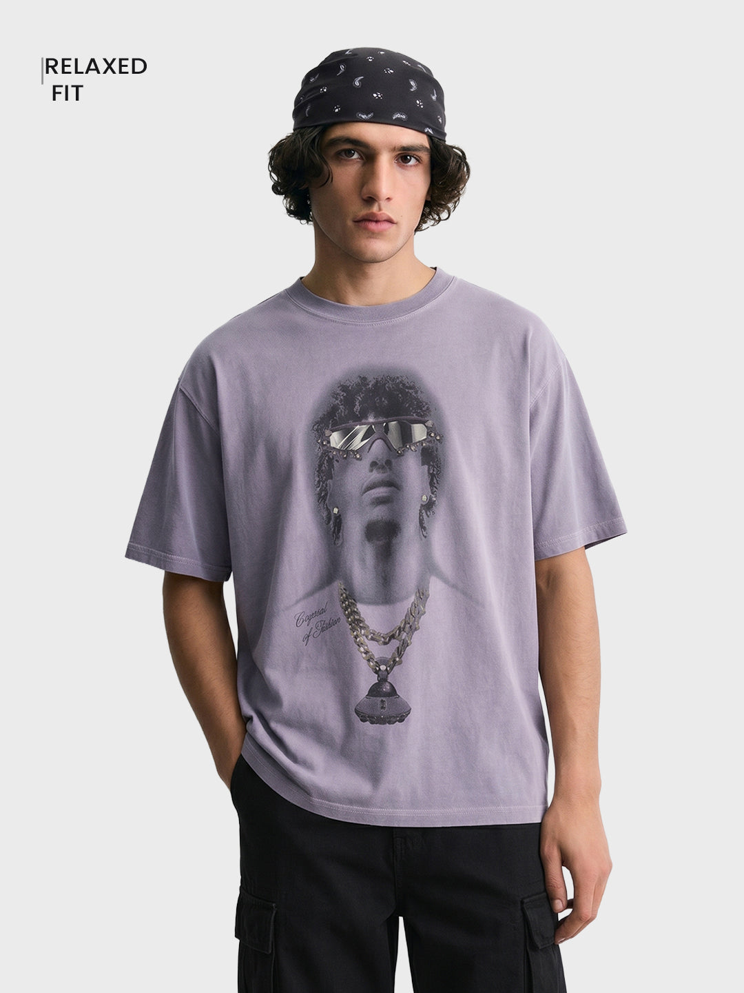 Men's Purple Relaxed Fit Graphic Printed 240 GSM Street Wear T-Shirt