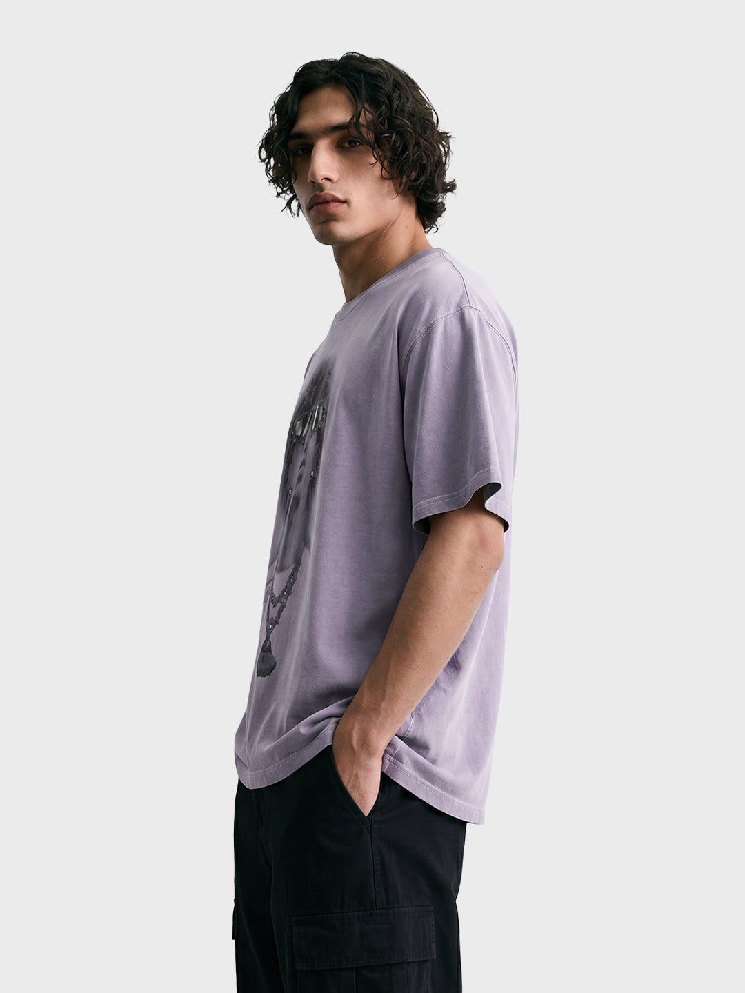 Men's Purple Relaxed Fit Graphic Printed 240 GSM Street Wear T-Shirt
