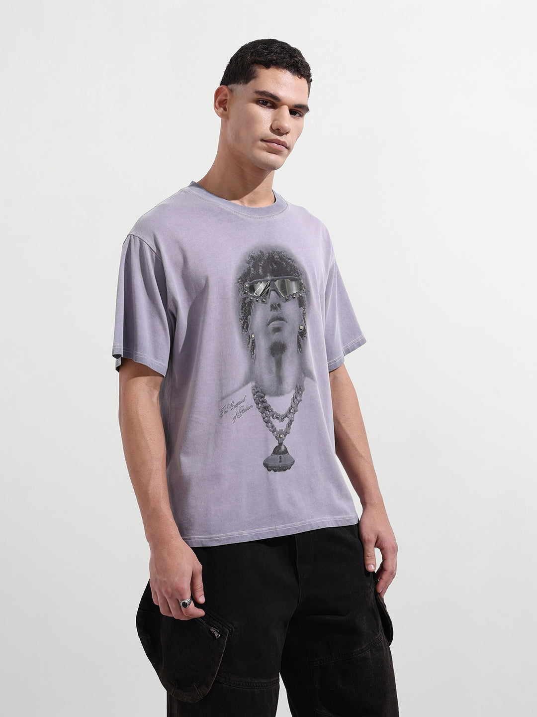Men's Purple Relaxed Fit Graphic Street Wear T-Shirt
