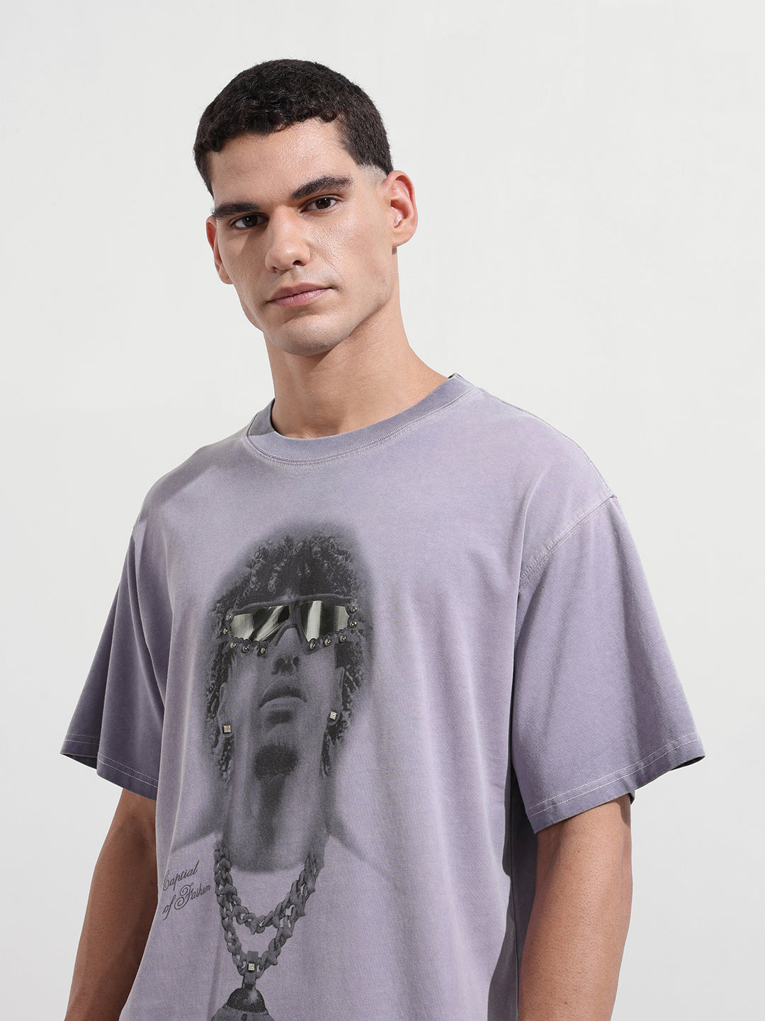 Men's Purple Relaxed Fit Graphic Street Wear T-Shirt