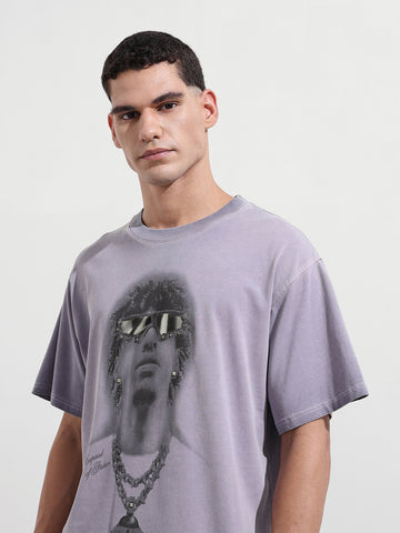 Men's Purple Relaxed Fit Graphic Street Wear T-Shirt