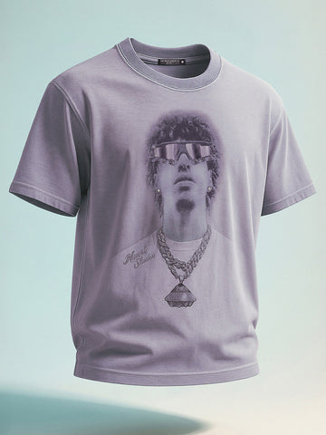 Men's Purple Relaxed Fit Graphic Printed 240 GSM Street Wear T-Shirt