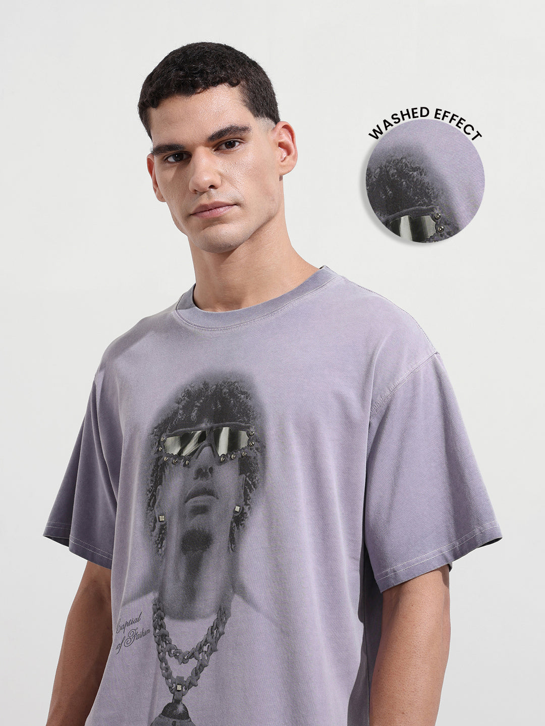 Men's Purple Relaxed Fit Graphic Street Wear T-Shirt