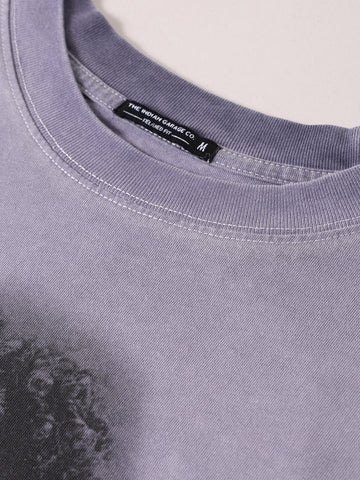 Men's Purple Relaxed Fit Graphic Printed 240 GSM Street Wear T-Shirt