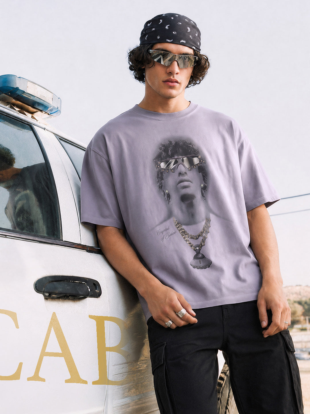 Men's Purple Relaxed Fit Graphic Printed 240 GSM Street Wear T-Shirt