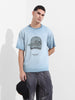 Men's Blue Relaxed Fit Graphic Street Wear T-Shirt