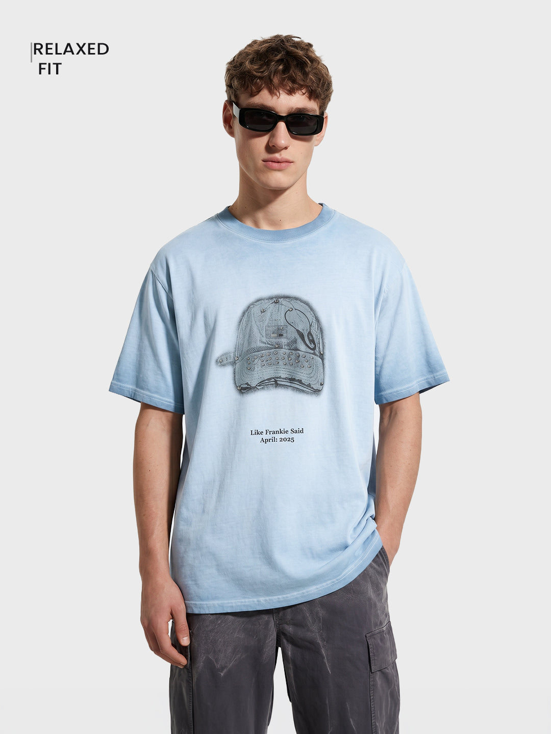Men's Blue Relaxed Fit Graphic Printed 240 GSM Street Wear T-Shirt