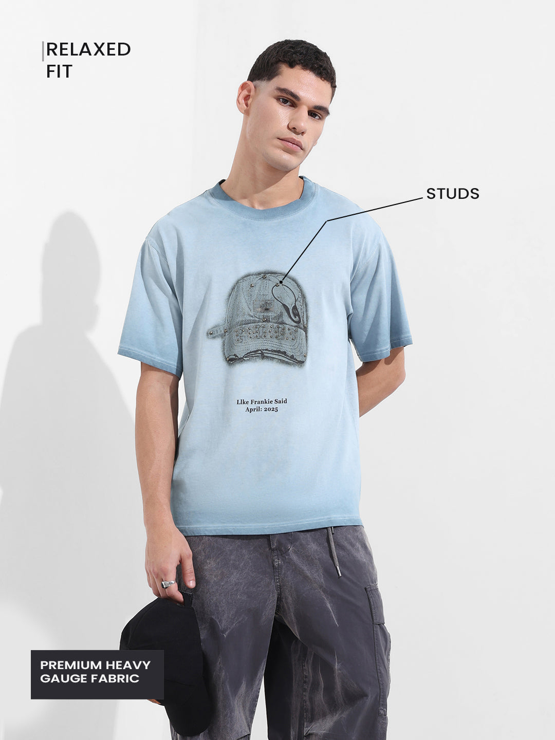 Men's Blue Relaxed Fit Graphic Street Wear T-Shirt