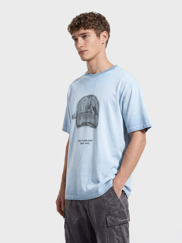 Men's Blue Relaxed Fit Graphic Printed 240 GSM Street Wear T-Shirt