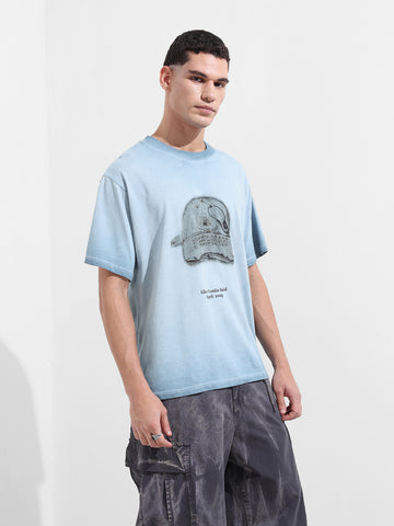 Men's Blue Relaxed Fit Graphic Street Wear T-Shirt