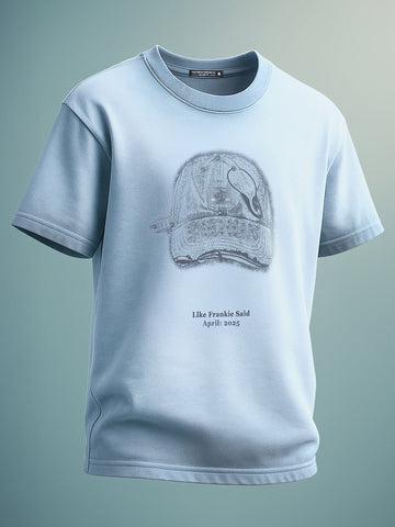 Men's Blue Relaxed Fit Graphic Printed 240 GSM Street Wear T-Shirt
