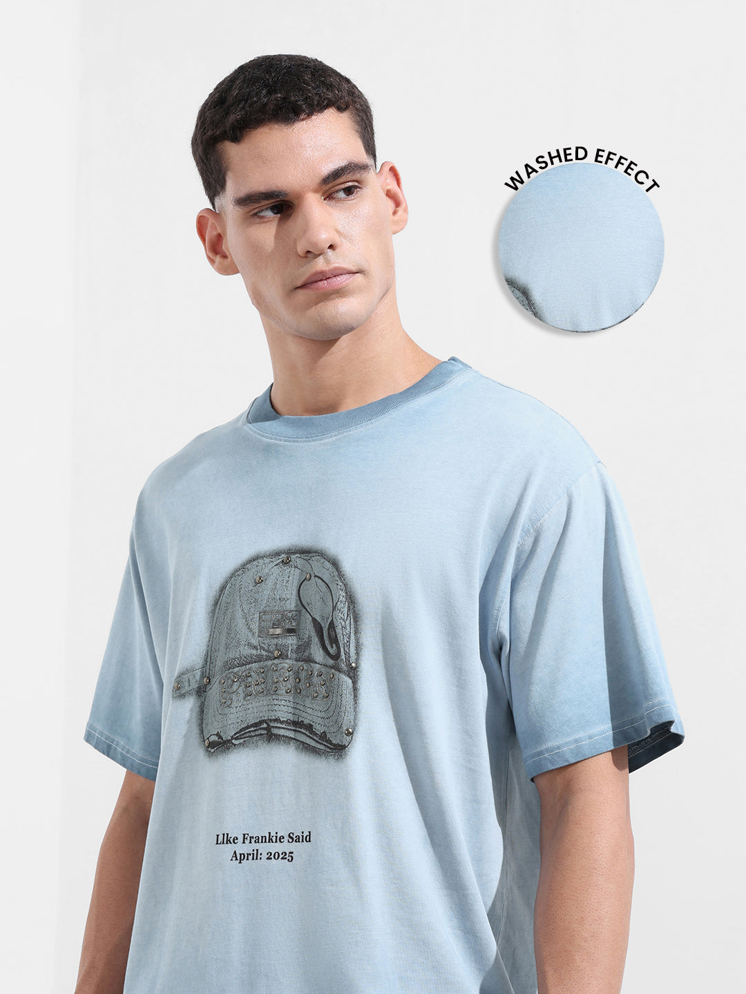 Men's Blue Relaxed Fit Graphic Street Wear T-Shirt