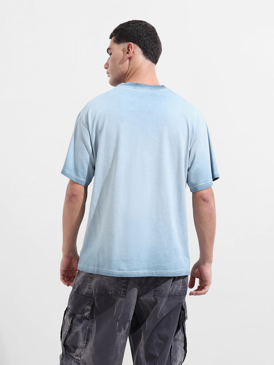 Men's Blue Relaxed Fit Graphic Street Wear T-Shirt
