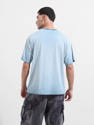 Men's Blue Relaxed Fit Graphic Street Wear T-Shirt