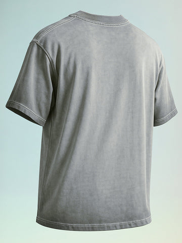 Men's Grey Relaxed Fit Graphic Printed 240 GSM Street Wear T-Shirt