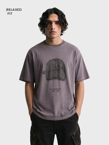 Men's Purple Relaxed Fit Graphic Printed 240 GSM Street Wear T-Shirt