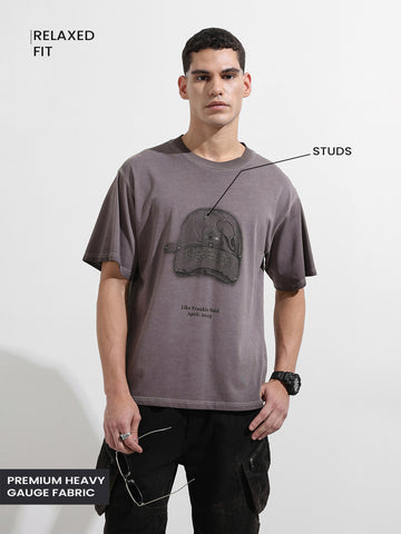 Men's Purple Relaxed Fit Graphic Street Wear T-Shirt
