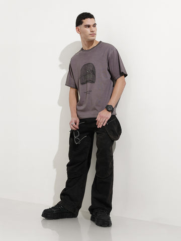 Men's Purple Relaxed Fit Graphic Street Wear T-Shirt