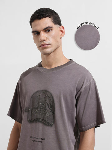 Men's Purple Relaxed Fit Graphic Street Wear T-Shirt