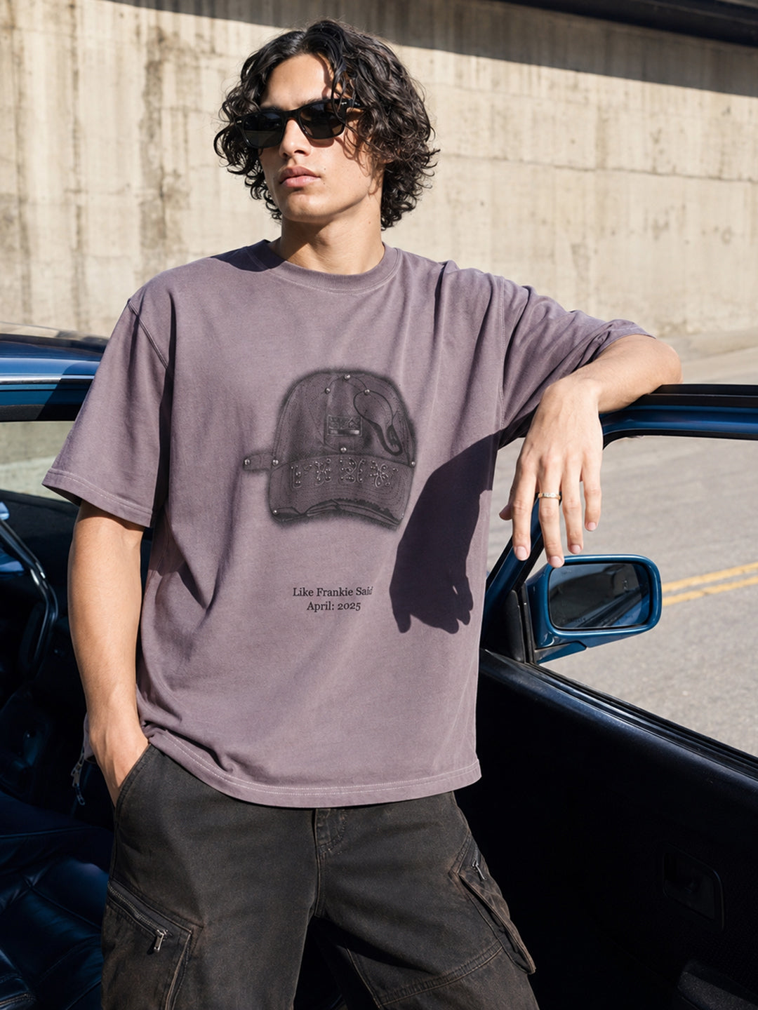 Men's Purple Relaxed Fit Graphic Printed 240 GSM Street Wear T-Shirt
