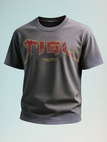 Men's Grey Relaxed Fit Graphic Printed 240 GSM Street Wear T-Shirt