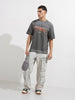 Men's Grey Relaxed Fit Graphic Printed 240 GSM Street Wear T-Shirt