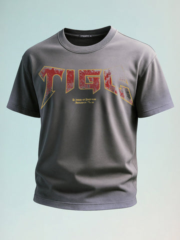 Men's Grey Relaxed Fit Graphic Printed 240 GSM Street Wear T-Shirt