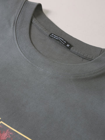 Men's Grey Relaxed Fit Graphic Printed 240 GSM Street Wear T-Shirt