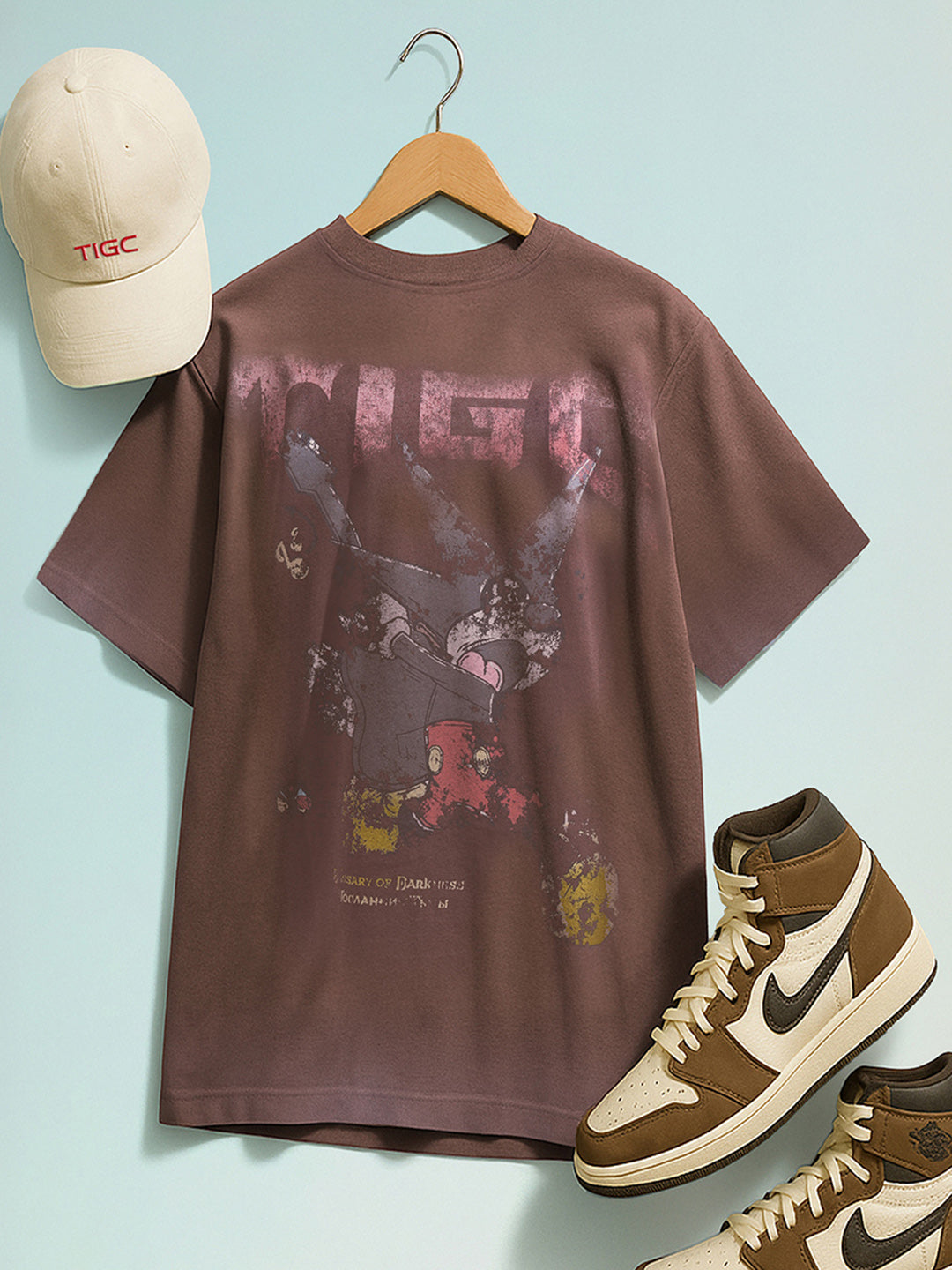 Men's Brown Relaxed Fit Graphic Printed 240 GSM Street Wear T-Shirt