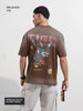 Men's Brown Relaxed Fit Graphic Printed 240 GSM Street Wear T-Shirt