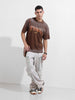 Men's Brown Relaxed Fit Graphic Street Wear T-Shirt