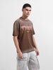 Men's Brown Relaxed Fit Graphic Street Wear T-Shirt