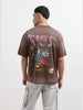 Men's Brown Relaxed Fit Graphic Street Wear T-Shirt