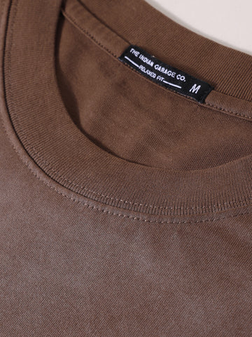 Men's Brown Relaxed Fit Graphic Street Wear T-Shirt