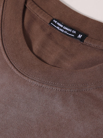 Men's Brown Relaxed Fit Graphic Printed 240 GSM Street Wear T-Shirt
