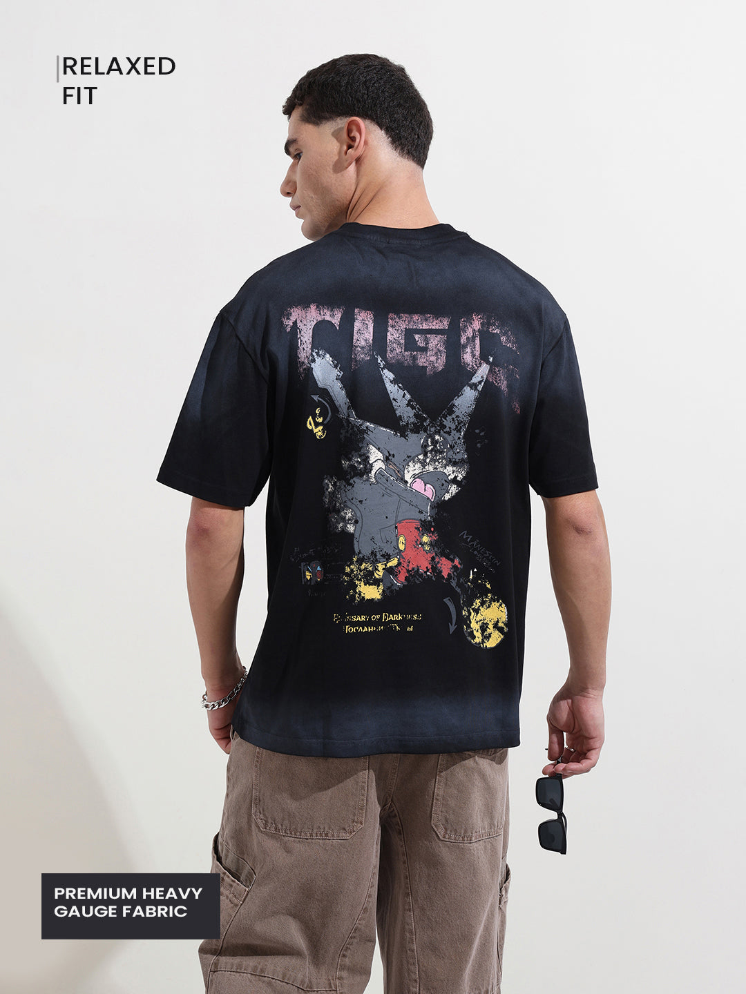 Men's Black Relaxed Fit Graphic Street Wear T-Shirt